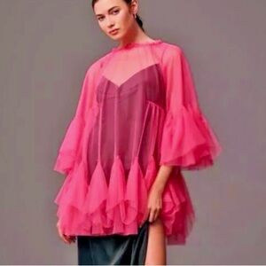 Anthropologie Maeve Hot Pink Tulle Layer Dress